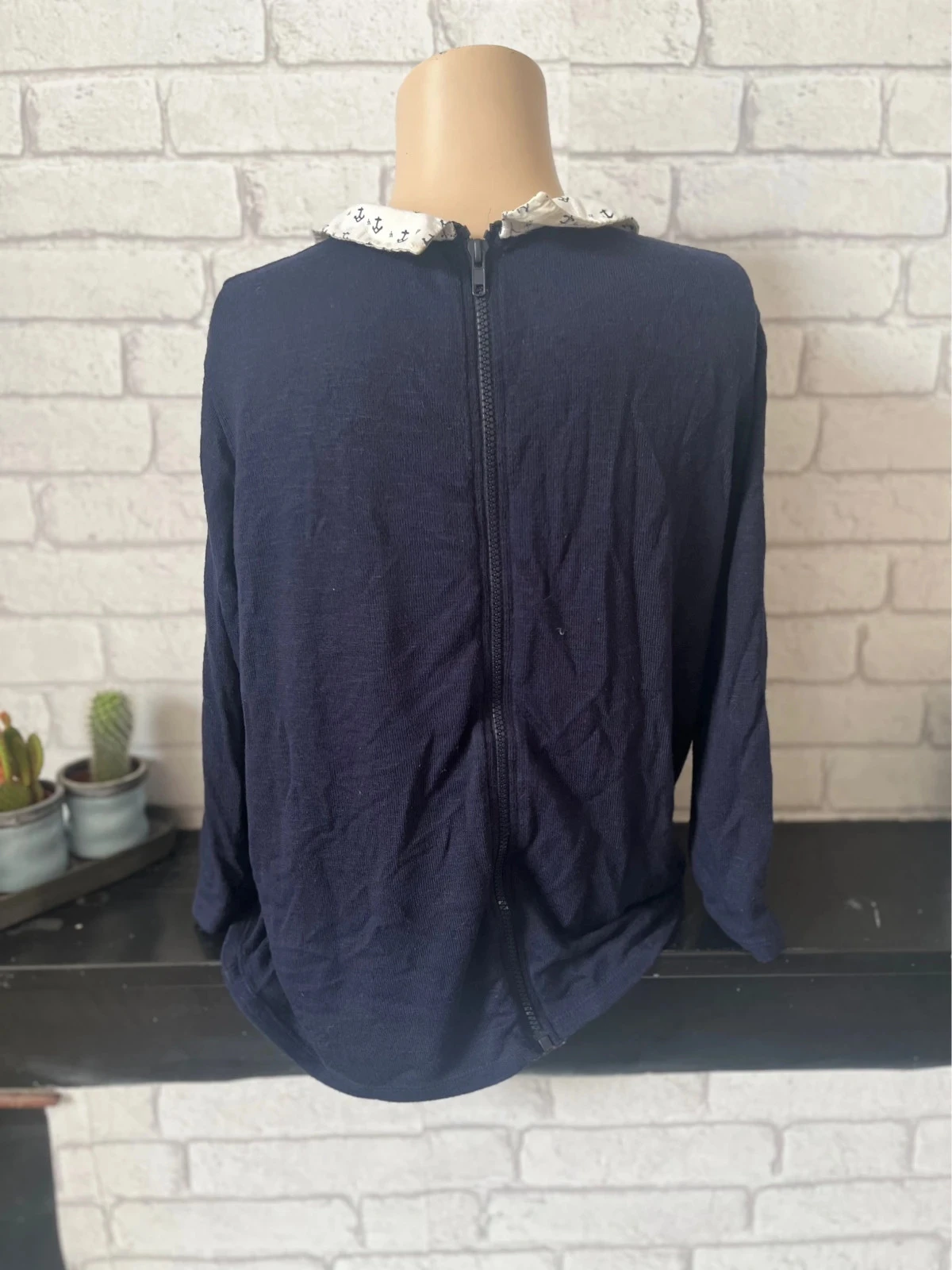 Gilet zippé bleu marine avec col fantaisie – Taille 38 – Pimkie – photo 4